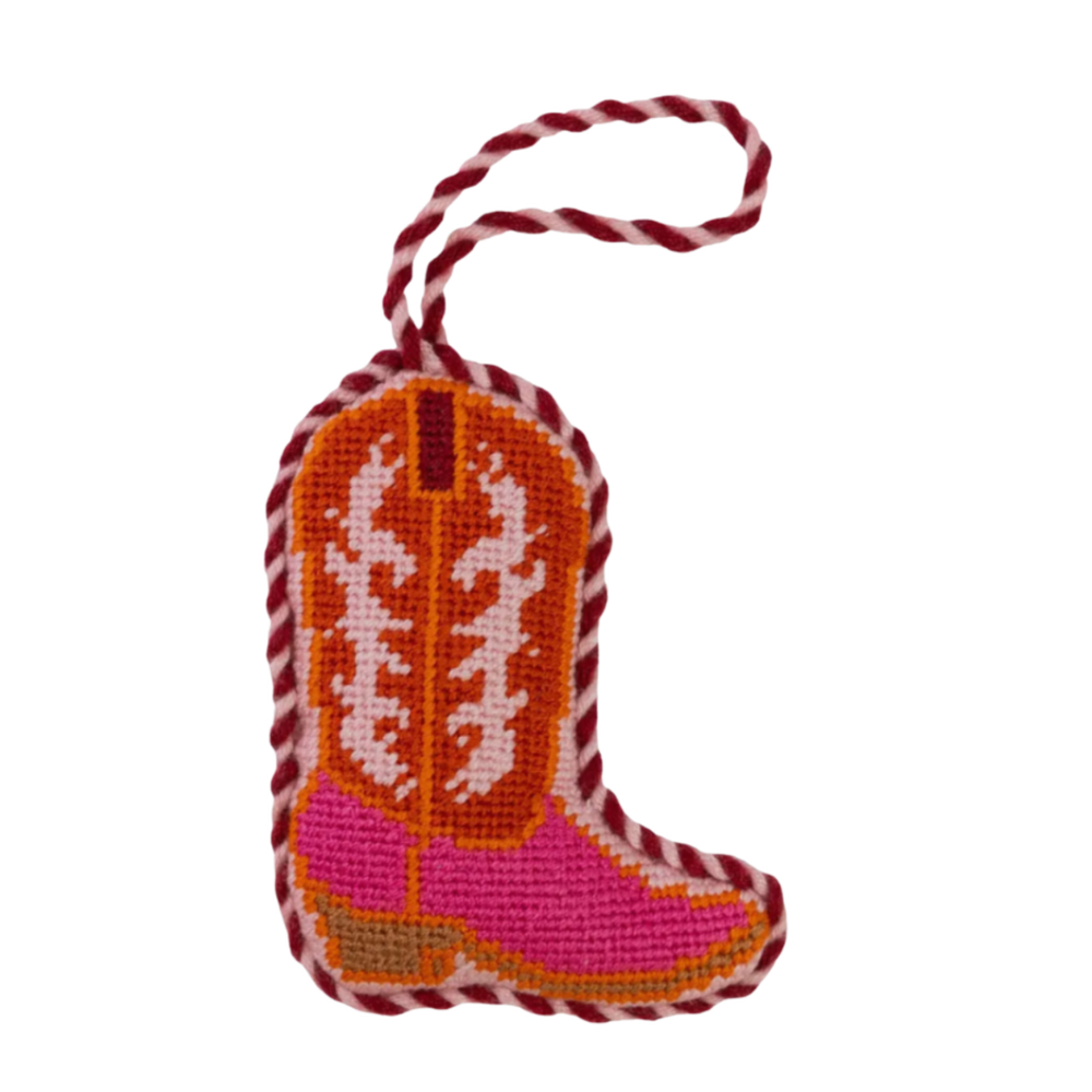 Needlepoint Cowgirl Boot Ornament