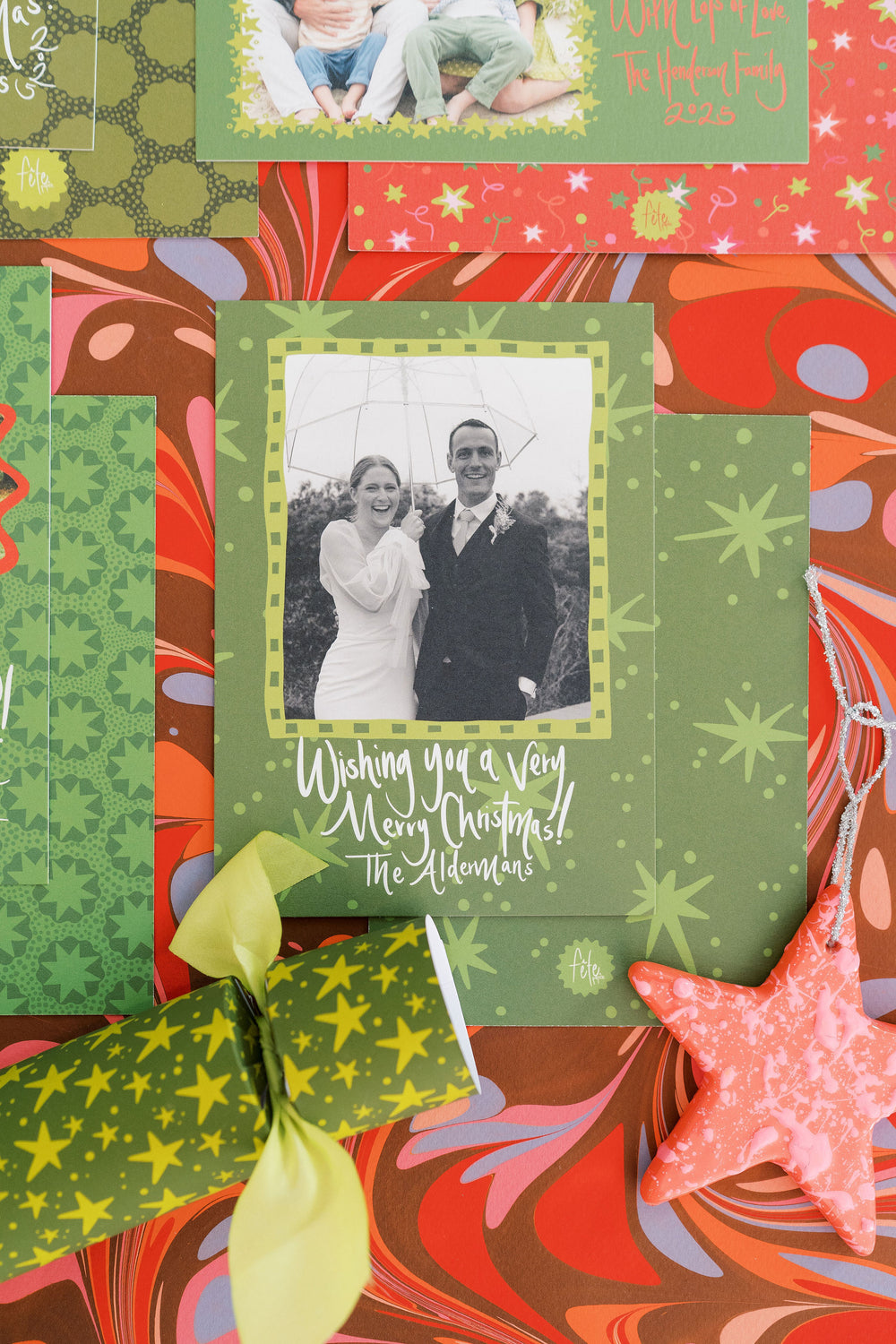 Green Shooting Stars Christmas Cards