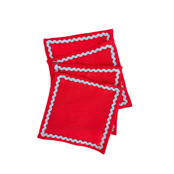 Ric Rac Cocktail Napkins in Blue & Red