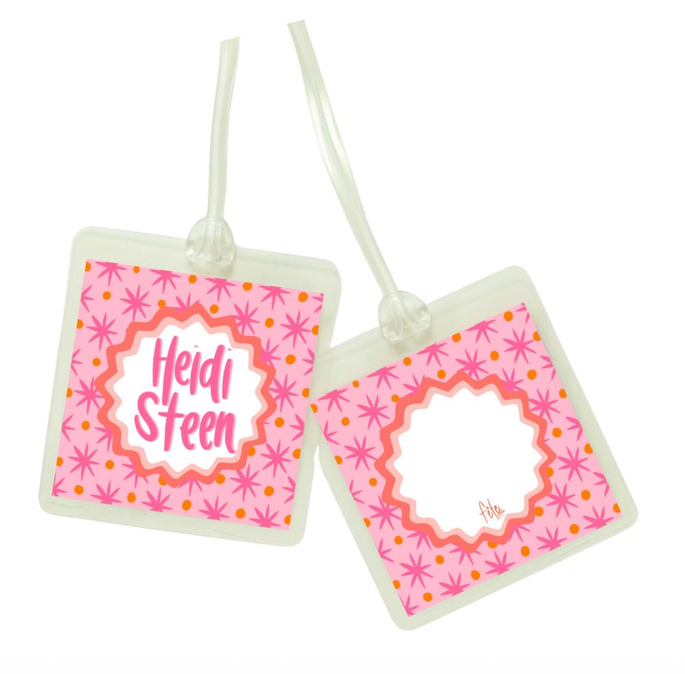 Dotty Starburst Bag Tag in Pink + Orange