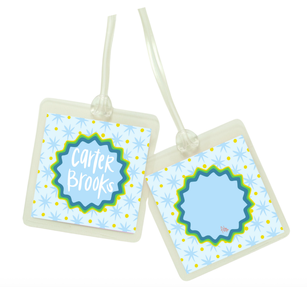 Dotty Starburst Bag Tag in Blue + Yellow