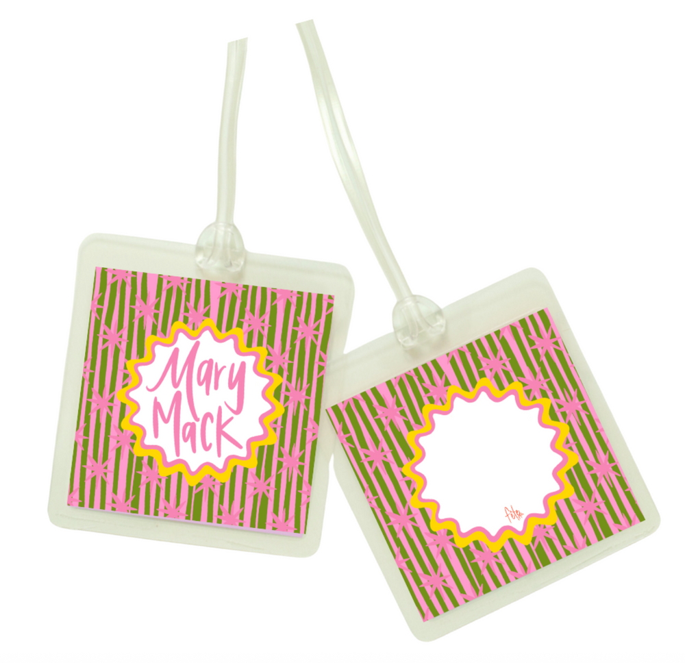Stars & Stripes Bag Tag in Pink + Green