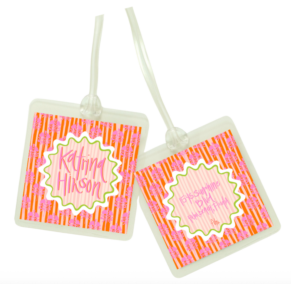 Block Print & Stripes Bag Tag in Peony