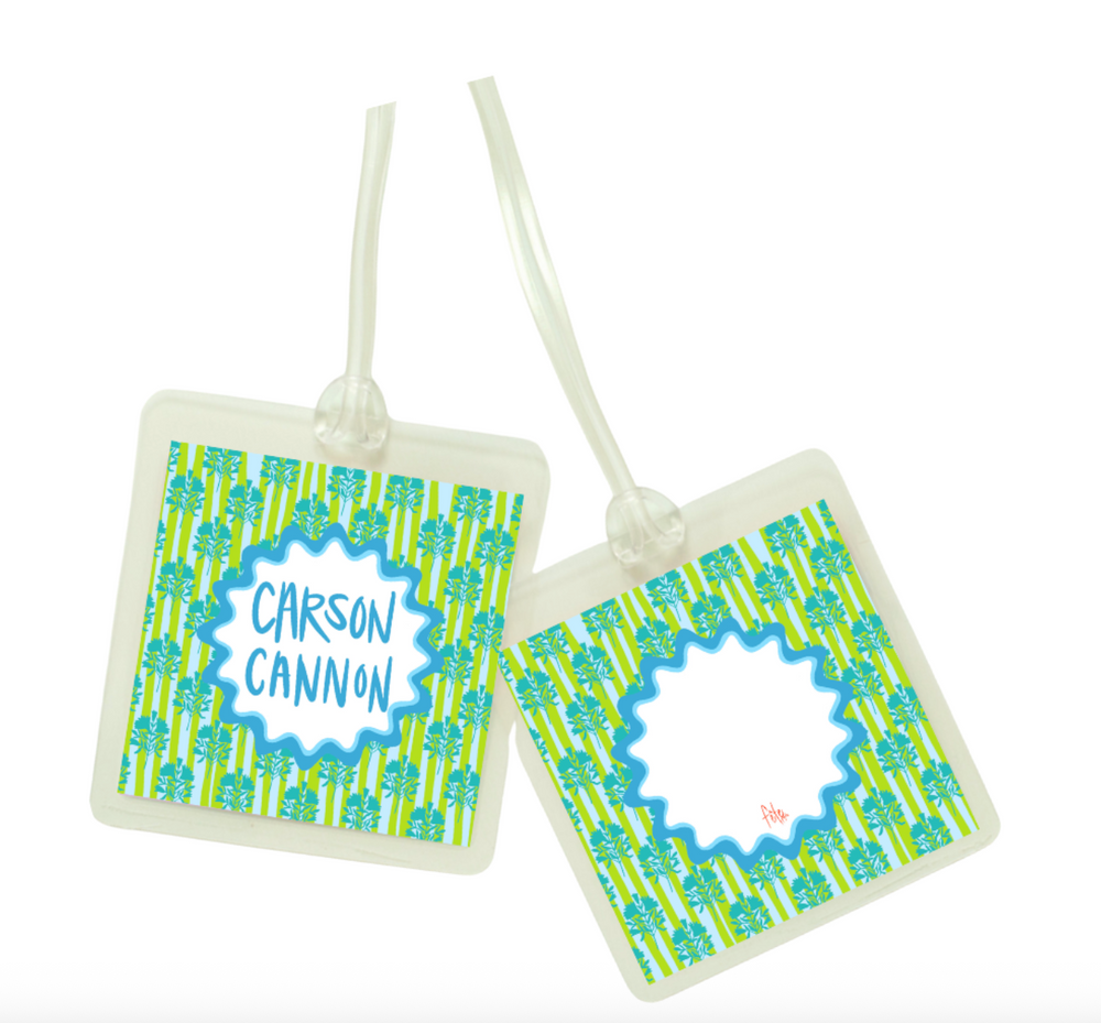 Block Print & Stripes Bag Tag in Kelly